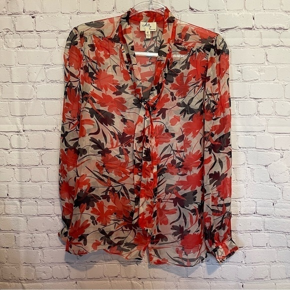 Milly of New York Sheer Silk Floral Blouse size 10 - Picture 6 of 16